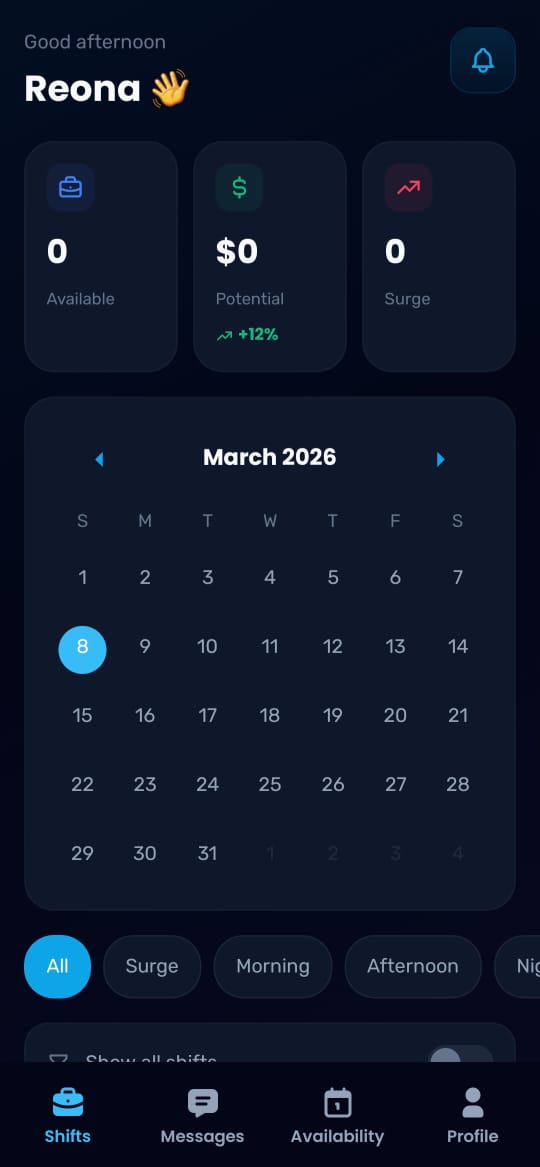 Upcoming Shifts Screen